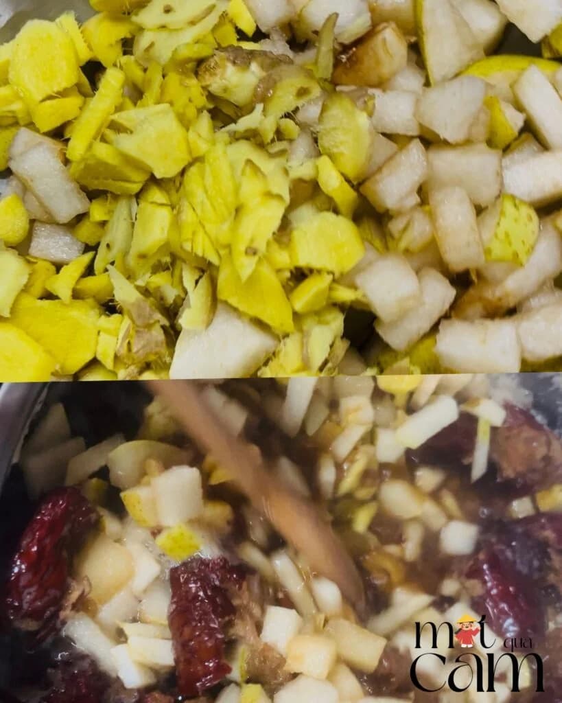 Lê - gừng rửa sạch cắt miếng nhỏ cho vào nấu cùng 