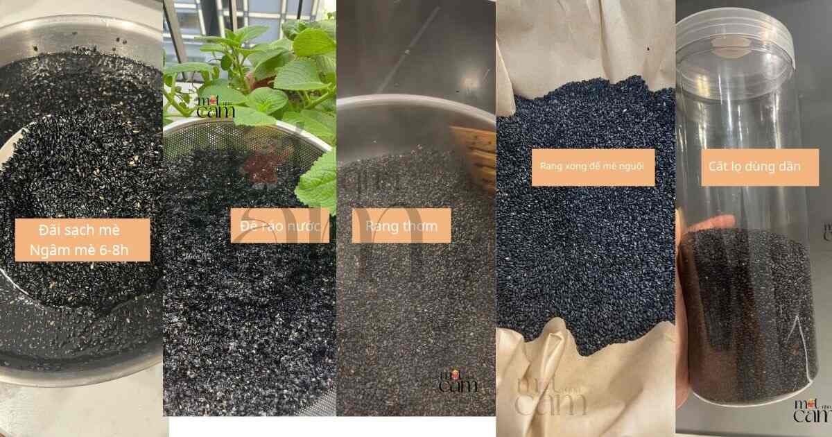 Mè trước khi nấu chè hay sữa cần đãi sạch và ngâm, để ráo nước, rang thơm, bảo quản 